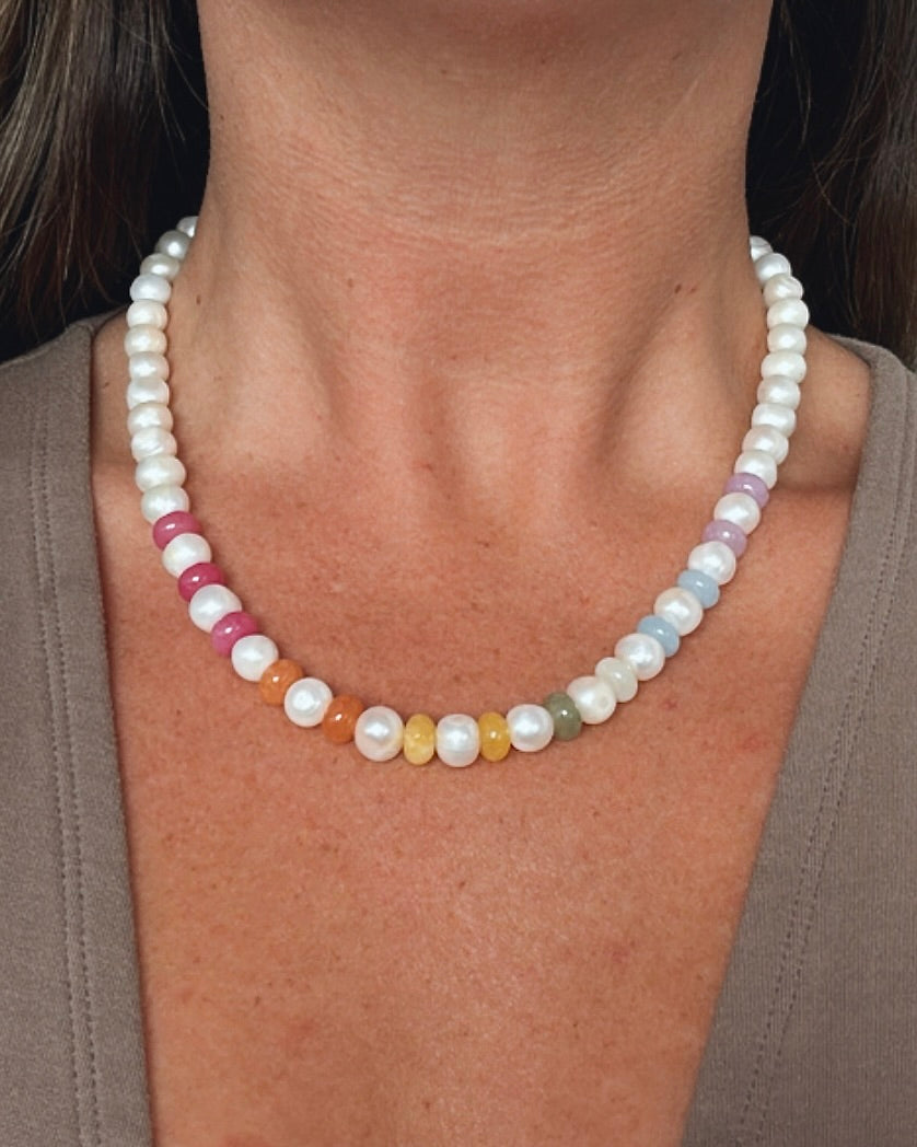 Opal & Pearl Gemstone Necklace