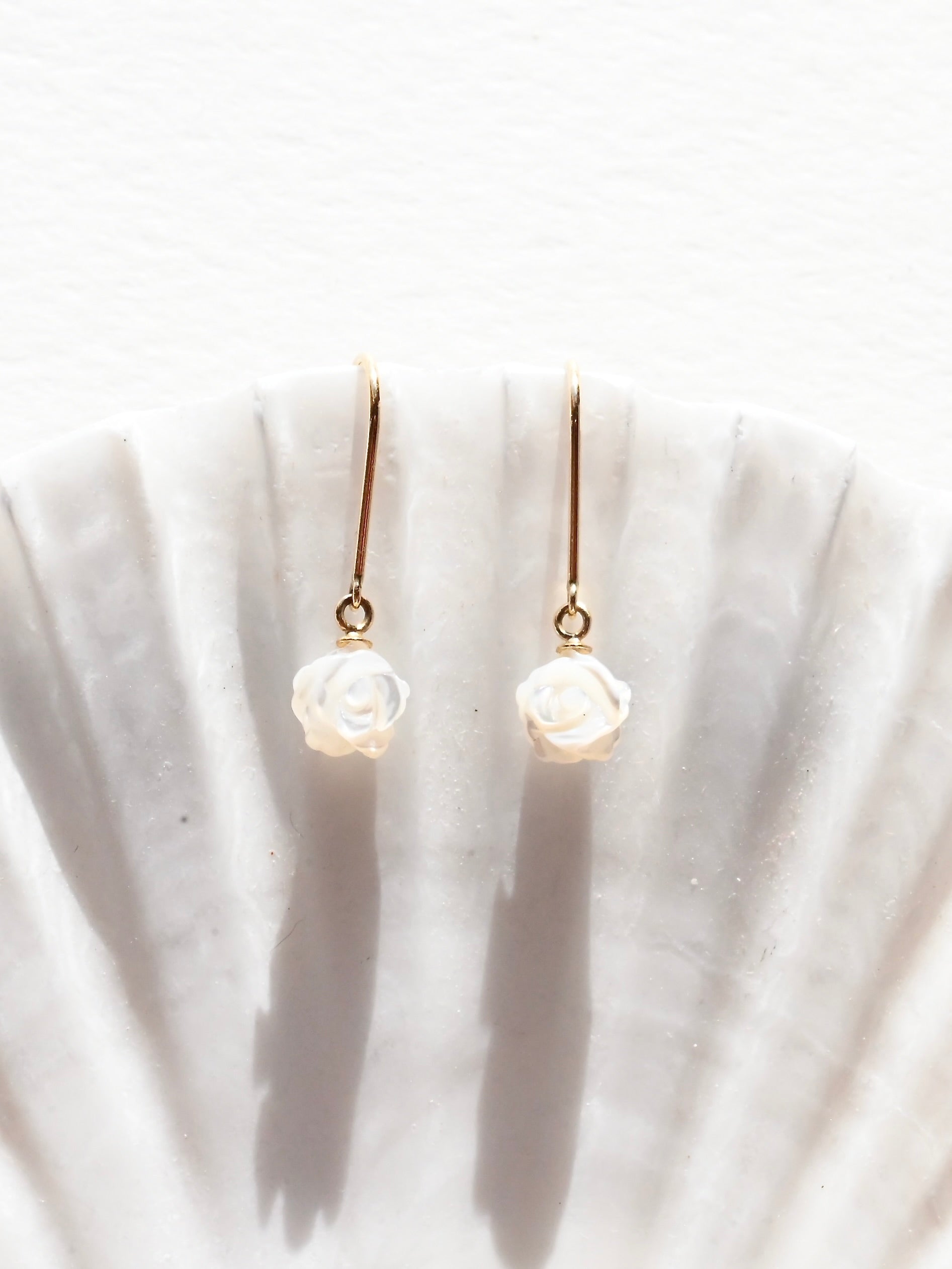 14k Solid Gold White Rose Earrings - Sculptress