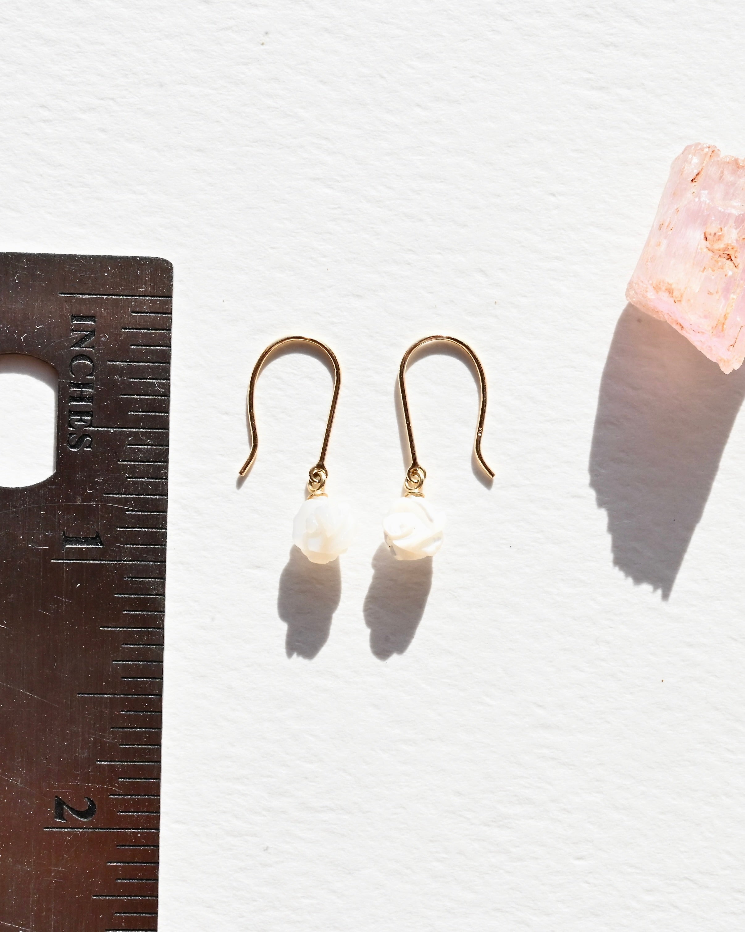 14k Solid Gold White Rose Earrings - Sculptress