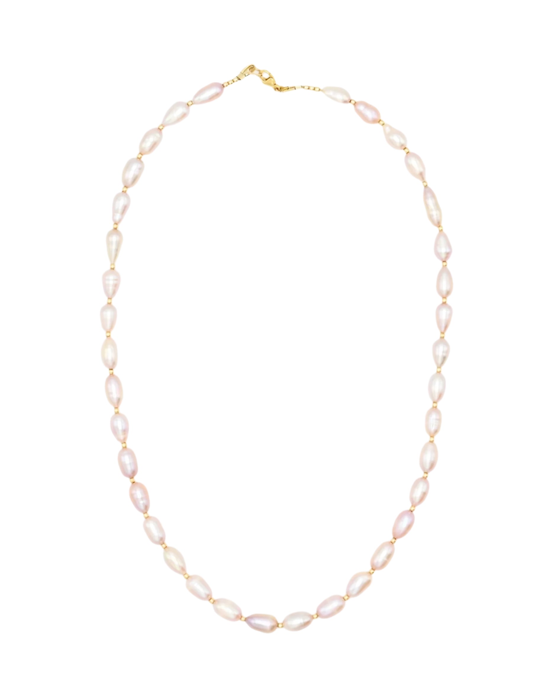 Pearl necklace with gold chain on a white background