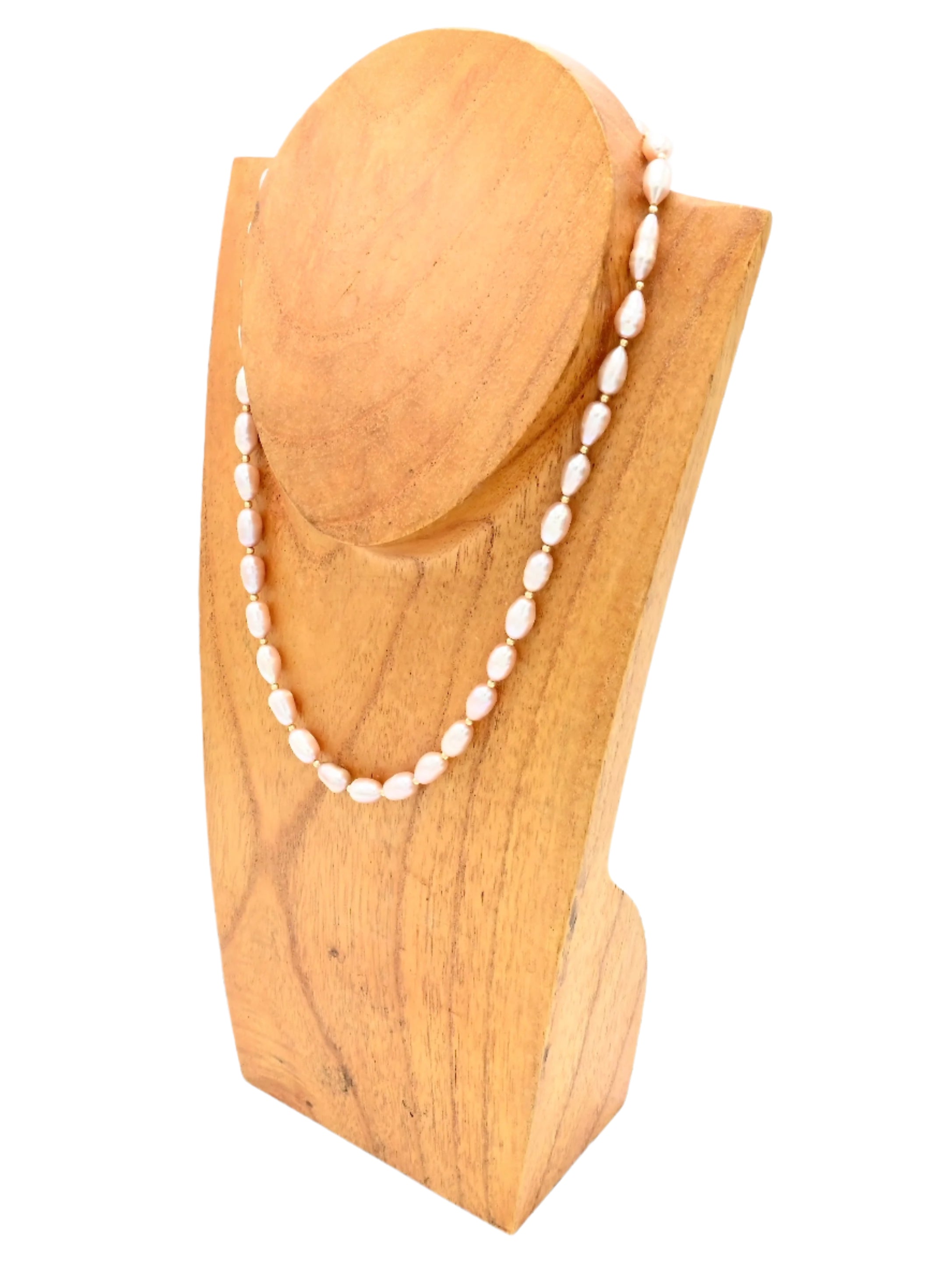 14k gold filled necklace with a pearl necklace on a white background