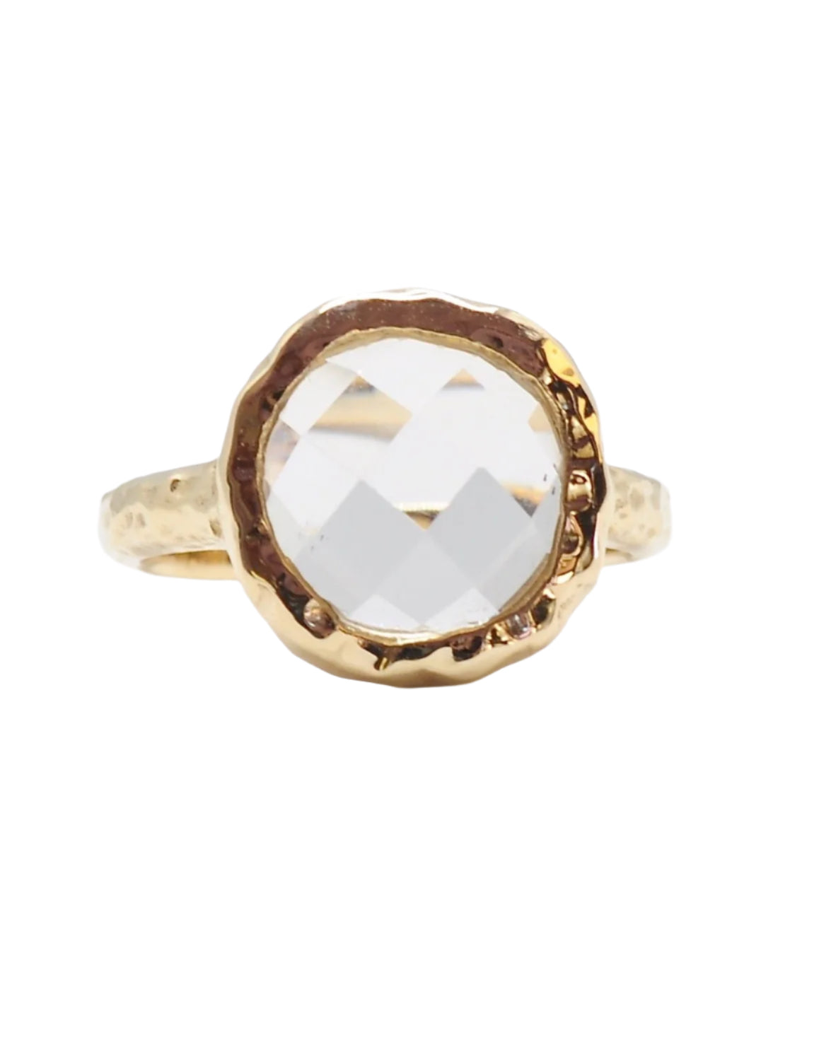 Rose Queen Ring - 14k solid yellow gold rose cut white topaz gemstone Sculptress