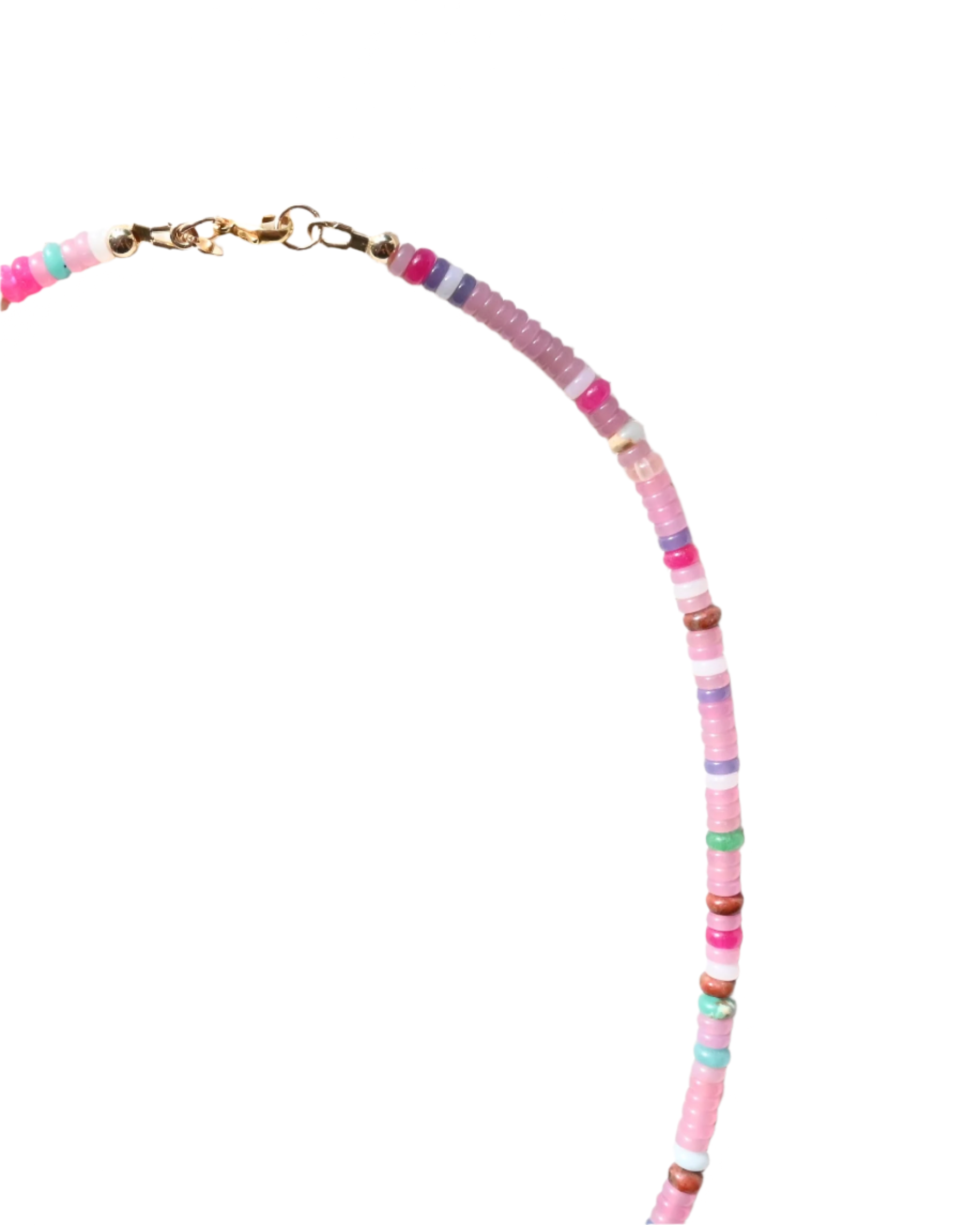 Necklace with multicolored beads on a white background